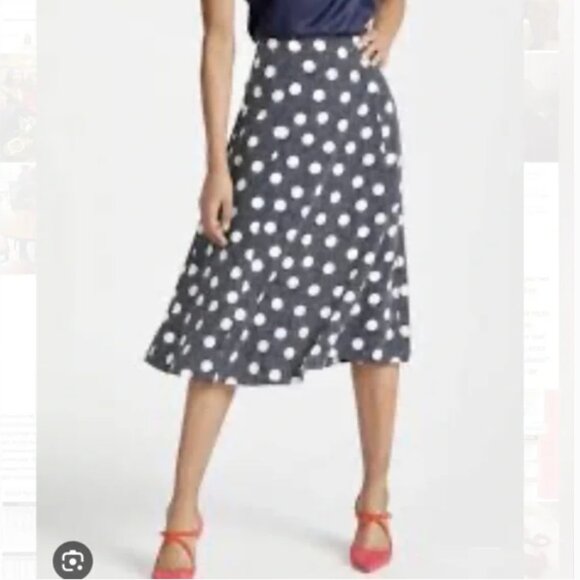 BODEN Darlena Navy & White Polka Dot A-Line Midi Skirt, Size 6P - Picture 2 of 11